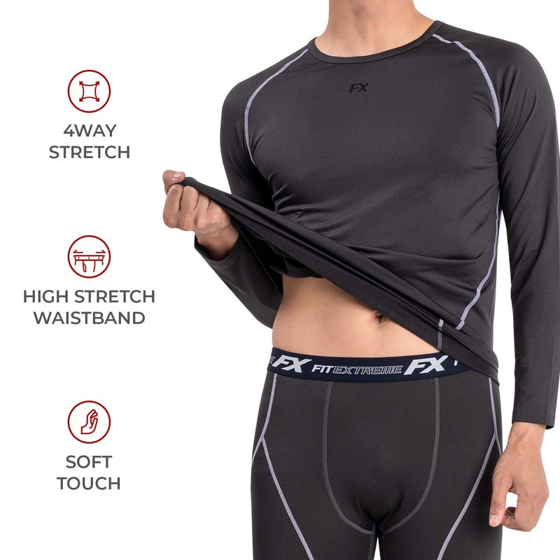 FITEXTREME MAXHEAT Mens Thermal Underwear Long Johns Set with Fleece Lined Grey XL - Image 3